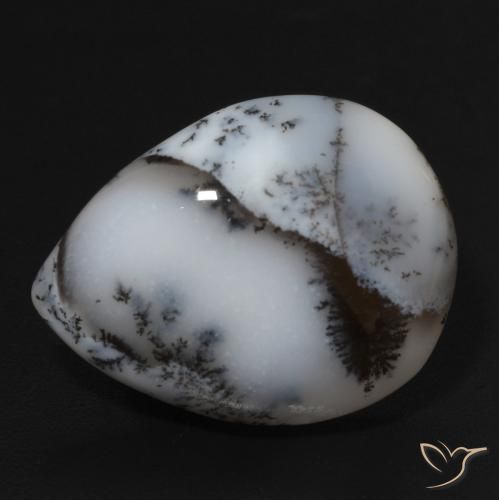 11.24ct Natural Blanco con negro Ágata dendrítica, En forma de pera, Opaco