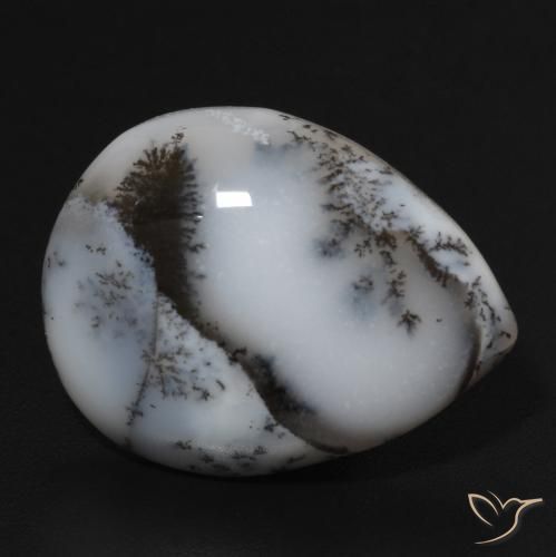 Ágata dendrítica Blanco con negro natural de 11.24 ct, En forma de pera, Opaco