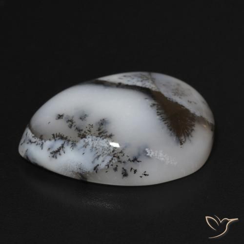 Ágata dendrítica Blanco con negro natural de 11.24 ct, En forma de pera, Opaco