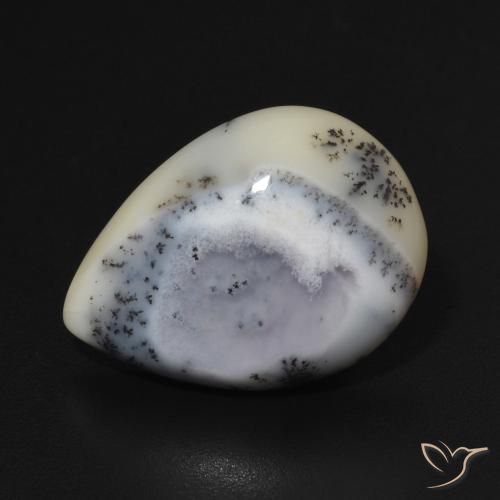 6.75ct Natural Blanco con negro Ágata dendrítica, En forma de pera, Opaco
