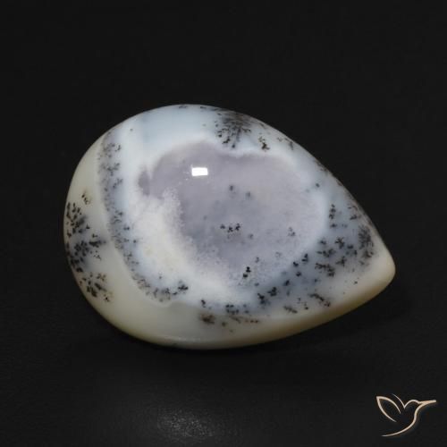 Ágata dendrítica Blanco con negro natural de 6.75 ct, En forma de pera, Opaco