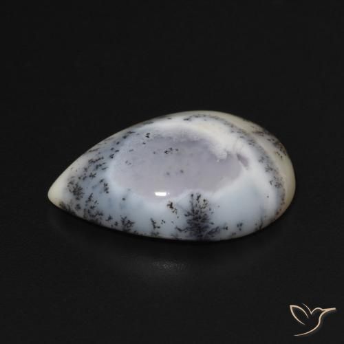 Ágata dendrítica Blanco con negro natural de 6.75 ct, En forma de pera, Opaco