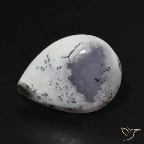7.82ct Natural Blanco con negro Ágata dendrítica, En forma de pera, Opaco