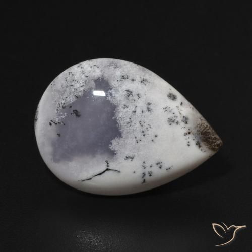 Ágata dendrítica Blanco con negro natural de 7.82 ct, En forma de pera, Opaco