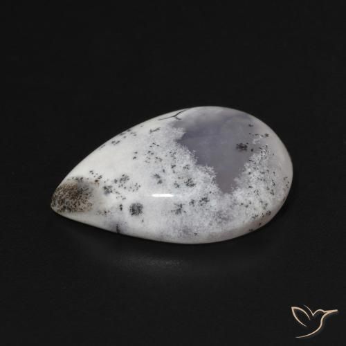 Ágata dendrítica Blanco con negro natural de 7.82 ct, En forma de pera, Opaco