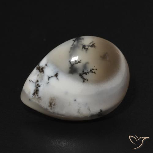 7.15ct Natural Blanco con negro Ágata dendrítica, En forma de pera, Opaco