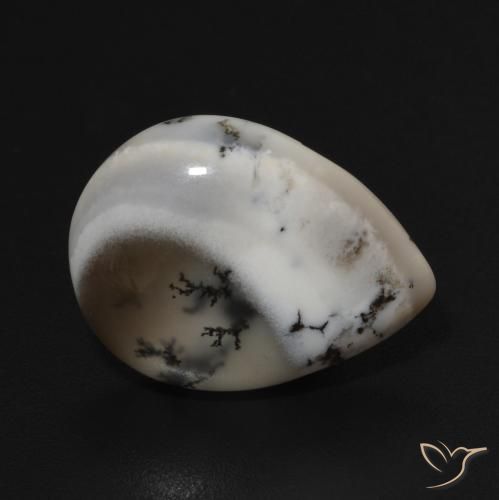 Ágata dendrítica Blanco con negro natural de 7.15 ct, En forma de pera, Opaco