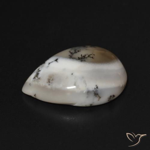 Ágata dendrítica Blanco con negro natural de 7.15 ct, En forma de pera, Opaco