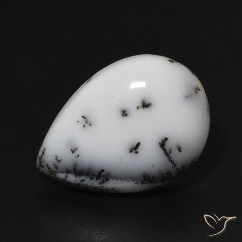 Ágata dendrítica Blanco con negro natural de 9.52 ct, En forma de pera, Opaco
