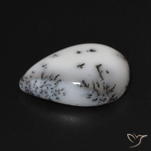 Ágata dendrítica Blanco con negro natural de 9.52 ct, En forma de pera, Opaco