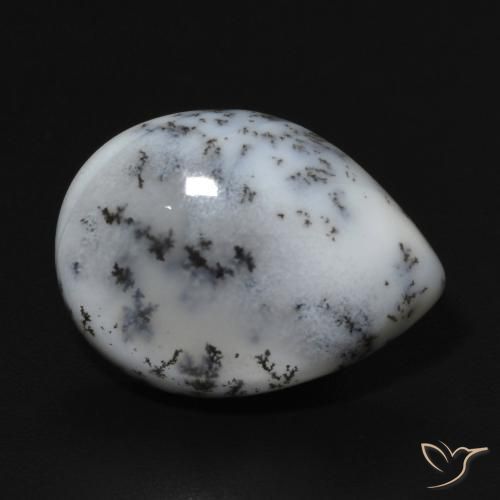 Ágata dendrítica Blanco con negro natural de 6.84 ct, En forma de pera, Opaco