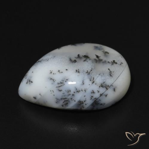 Ágata dendrítica Blanco con negro natural de 6.84 ct, En forma de pera, Opaco