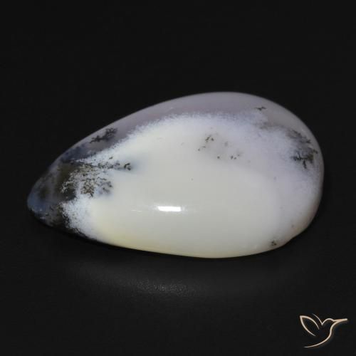 Ágata dendrítica Blanco con negro natural de 11.82 ct, En forma de pera, Opaco