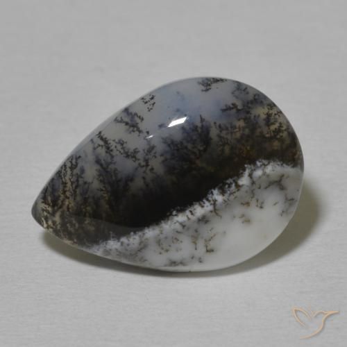 5.41ct Natural Blanco con negro Ágata dendrítica, En forma de pera, Opaco