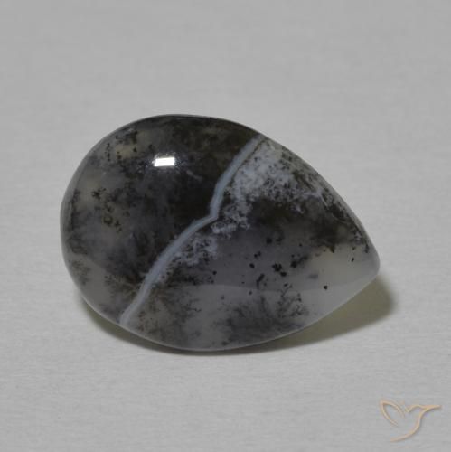 Ágata dendrítica Blanco con negro natural de 3.76 ct, En forma de pera, Opaco