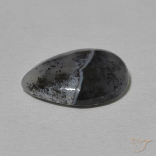 Ágata dendrítica Blanco con negro natural de 3.76 ct, En forma de pera, Opaco