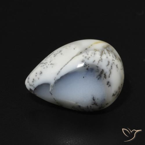 3.22ct Natural Blanco con negro Ágata dendrítica, En forma de pera, Opaco