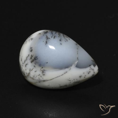 Ágata dendrítica Blanco con negro natural de 3.22 ct, En forma de pera, Opaco