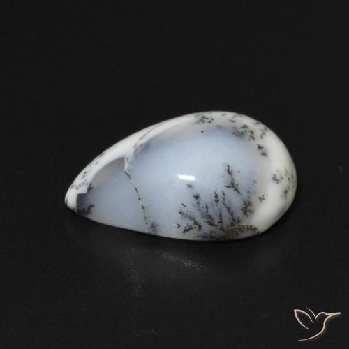 Ágata dendrítica Blanco con negro natural de 3.22 ct, En forma de pera, Opaco