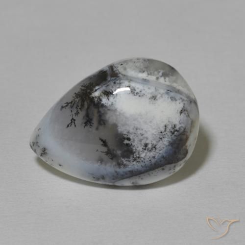8.42ct Natural Blanco con negro Ágata dendrítica, En forma de pera, Opaco
