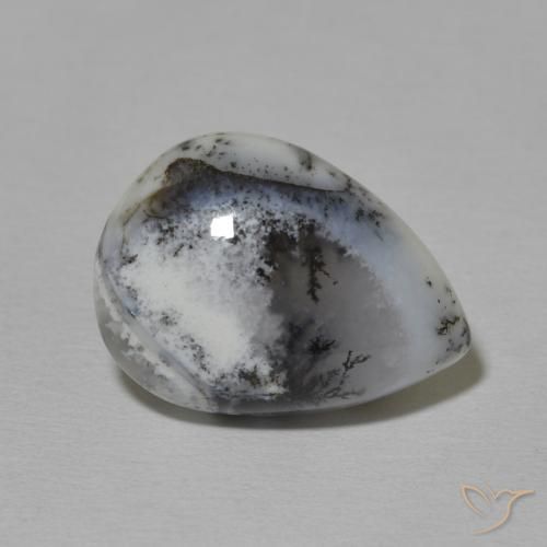 Ágata dendrítica Blanco con negro natural de 8.42 ct, En forma de pera, Opaco