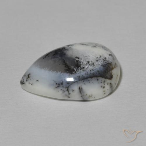 Ágata dendrítica Blanco con negro natural de 8.42 ct, En forma de pera, Opaco