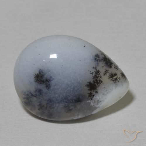 Ágata dendrítica Blanco con negro natural de 9.20 ct, En forma de pera, Opaco