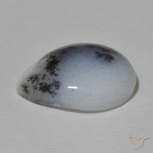 Ágata dendrítica Blanco con negro natural de 9.20 ct, En forma de pera, Opaco