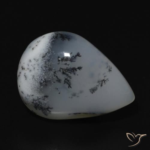 Ágata dendrítica Blanco con negro natural de 9.52 ct, En forma de pera, Opaco