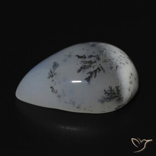Ágata dendrítica Blanco con negro natural de 9.52 ct, En forma de pera, Opaco