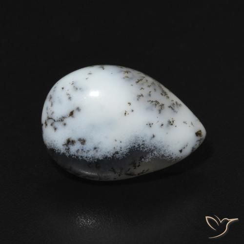Ágata dendrítica Blanco con negro natural de 3.07 ct, En forma de pera, Opaco