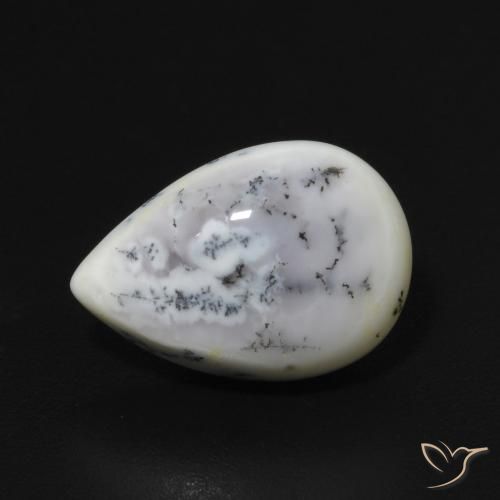 2.90ct Natural Blanco con negro Ágata dendrítica, En forma de pera, Opaco