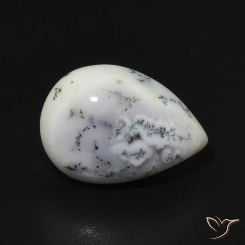 Ágata dendrítica Blanco con negro natural de 2.90 ct, En forma de pera, Opaco