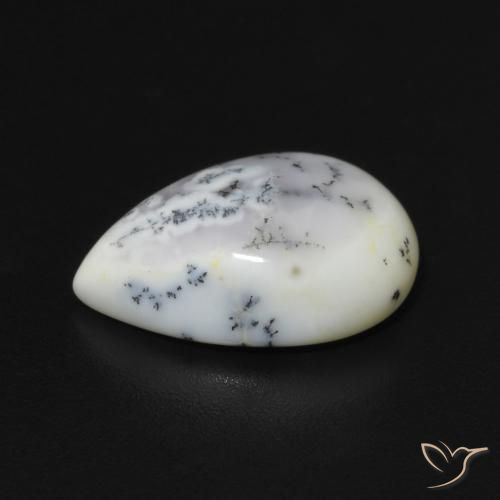 Ágata dendrítica Blanco con negro natural de 2.90 ct, En forma de pera, Opaco