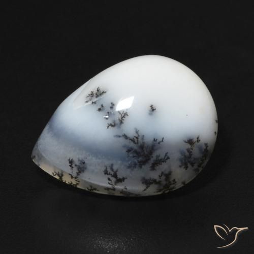 5.00ct Natural Blanco con negro Ágata dendrítica, En forma de pera, Opaco