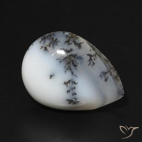 Ágata dendrítica Blanco con negro natural de 5.00 ct, En forma de pera, Opaco