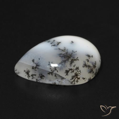 Ágata dendrítica Blanco con negro natural de 5.00 ct, En forma de pera, Opaco