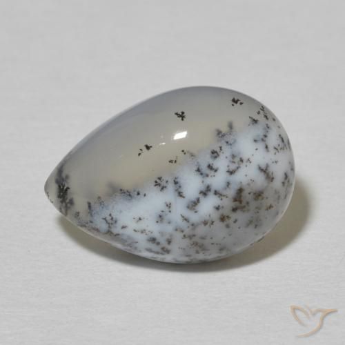 4.56ct Natural Blanco con negro Ágata dendrítica, En forma de pera, Opaco