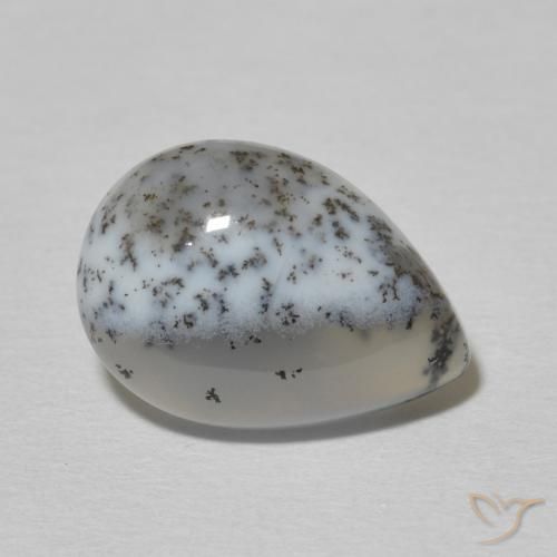 Ágata dendrítica Blanco con negro natural de 4.56 ct, En forma de pera, Opaco