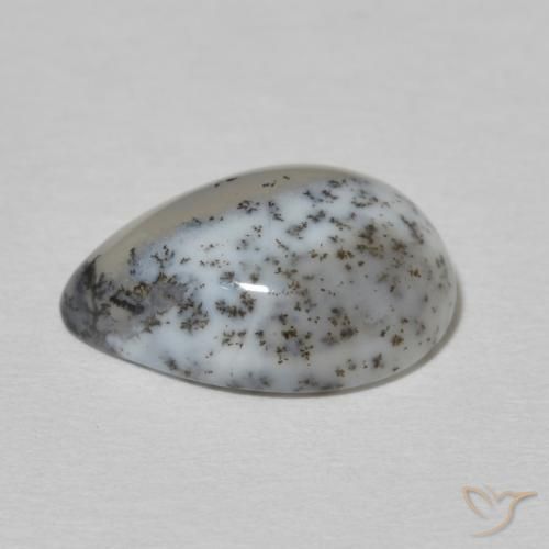 Ágata dendrítica Blanco con negro natural de 4.56 ct, En forma de pera, Opaco