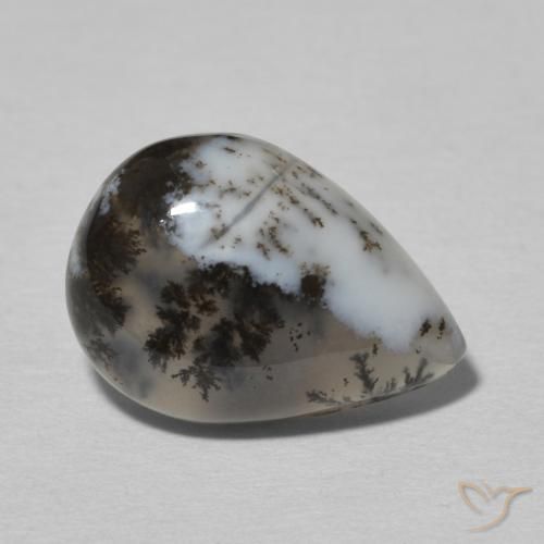 Ágata dendrítica Blanco con negro natural de 4.77 ct, En forma de pera, Opaco