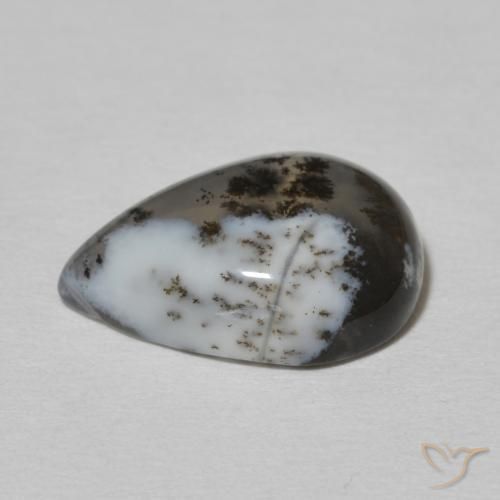 Ágata dendrítica Blanco con negro natural de 4.77 ct, En forma de pera, Opaco
