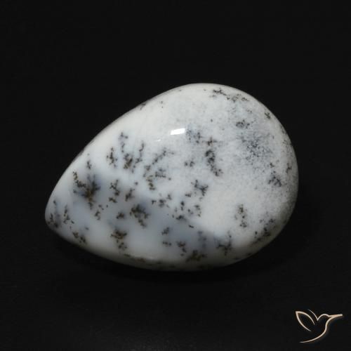 5.06ct Natural Blanco con negro Ágata dendrítica, En forma de pera, Opaco