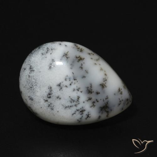 Ágata dendrítica Blanco con negro natural de 5.06 ct, En forma de pera, Opaco