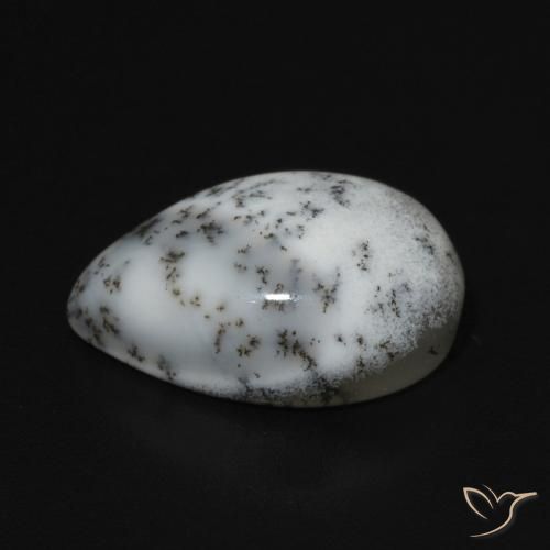 Ágata dendrítica Blanco con negro natural de 5.06 ct, En forma de pera, Opaco