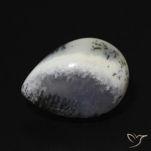 4.92ct Natural Blanco con negro Ágata dendrítica, En forma de pera, Opaco
