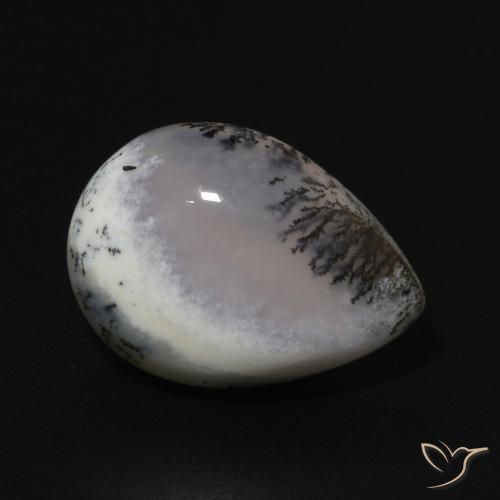 Ágata dendrítica Blanco con negro natural de 4.92 ct, En forma de pera, Opaco