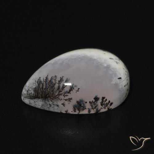 Ágata dendrítica Blanco con negro natural de 4.92 ct, En forma de pera, Opaco