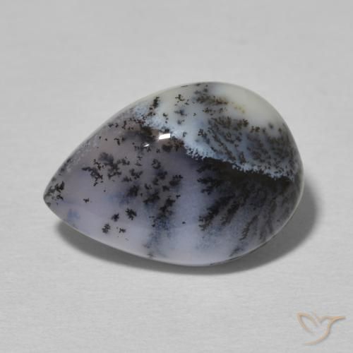 4.80ct Natural Blanco con negro Ágata dendrítica, En forma de pera, Opaco