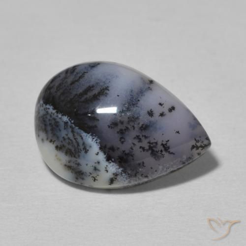 Ágata dendrítica Blanco con negro natural de 4.80 ct, En forma de pera, Opaco